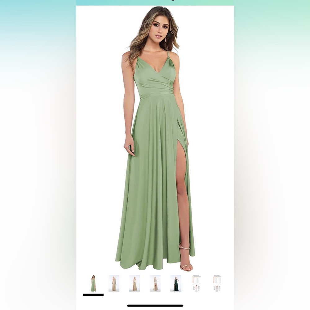 Woman’s Satin V-neck Ruched Spaghetti Strap Prom Dress A-line Long Formal Gown
